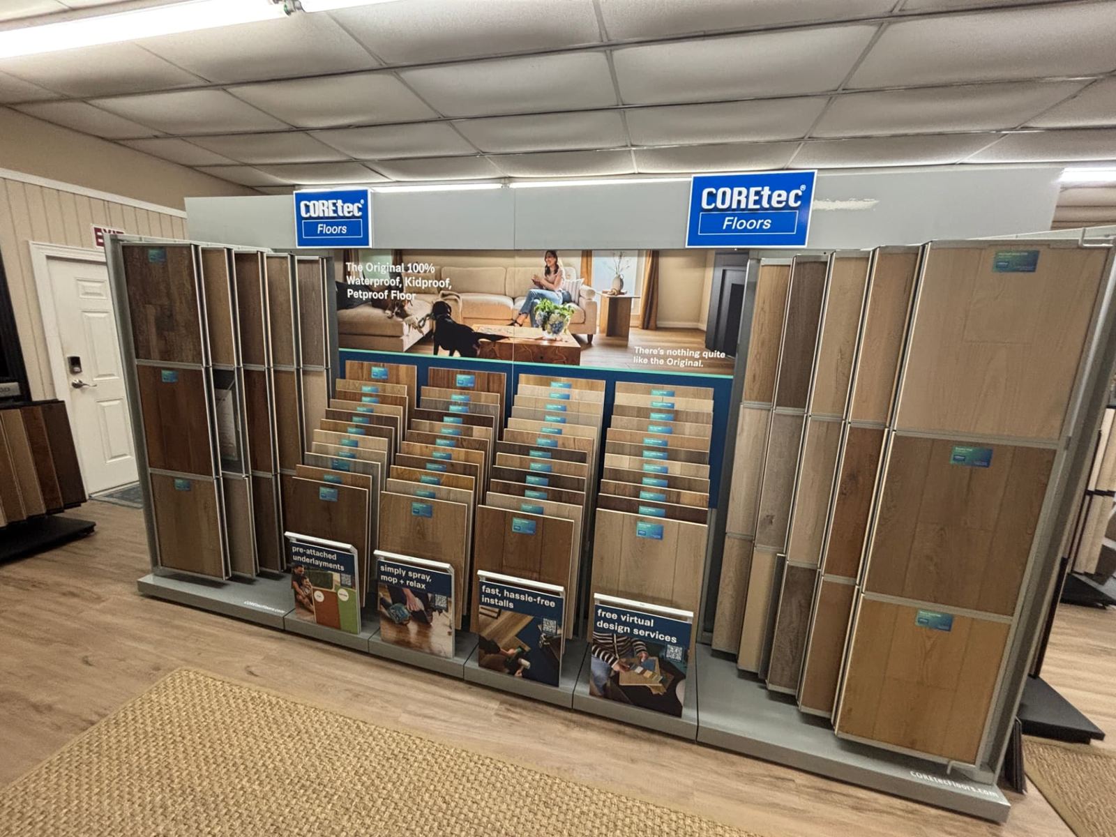 COREtec luxury vinyl plank display in the Middle Georgia Carpets showroom