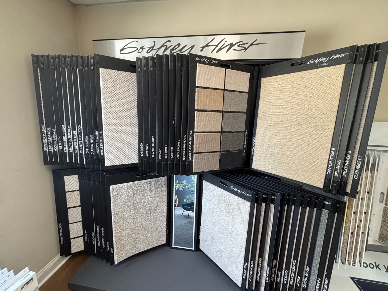 Godfrey Hirst carpet sample wing display
