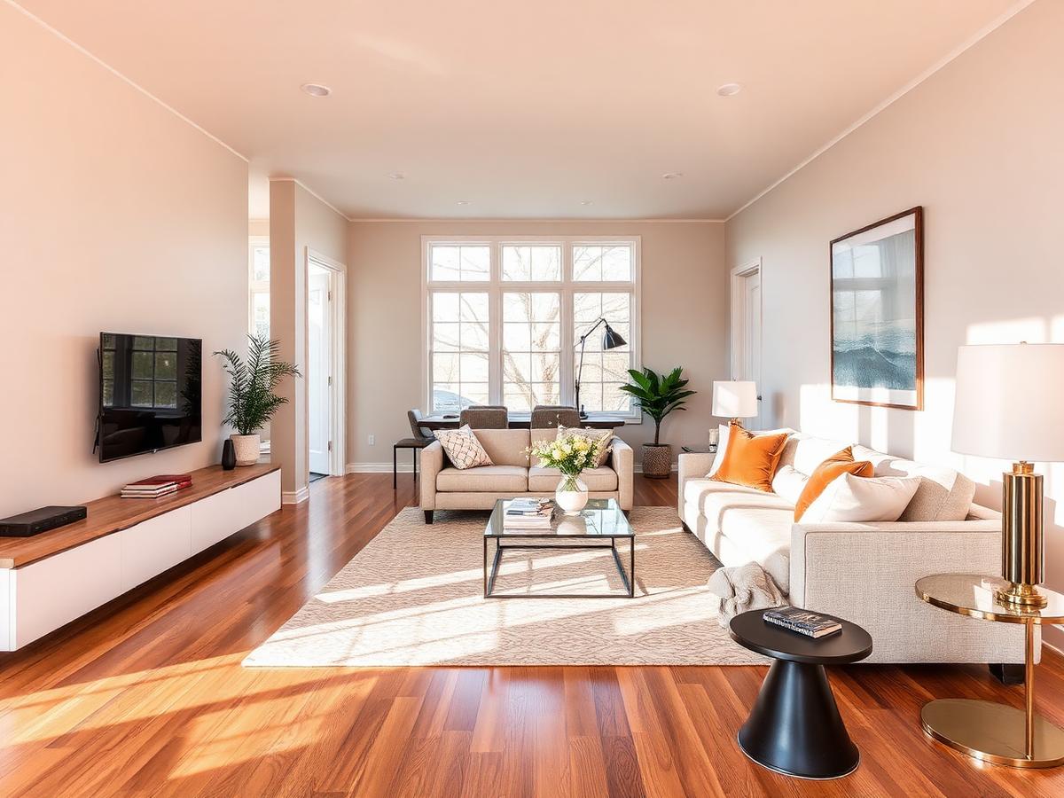 Elegant residential living room with hardwood floors